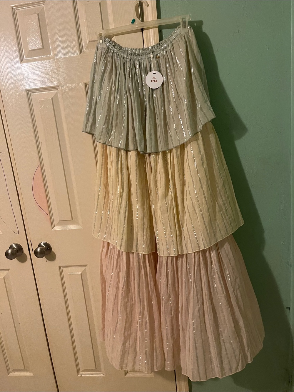 Anthropologie Tiered Maxi Skirt in Mint, Cream & Blush - Picture 2 of 8